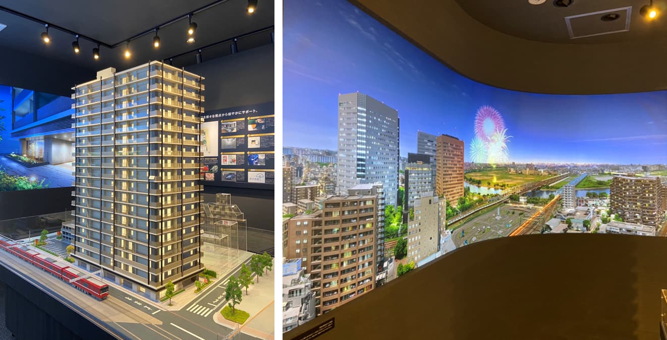 プライムスタイル川崎の模型と眺望イメージ