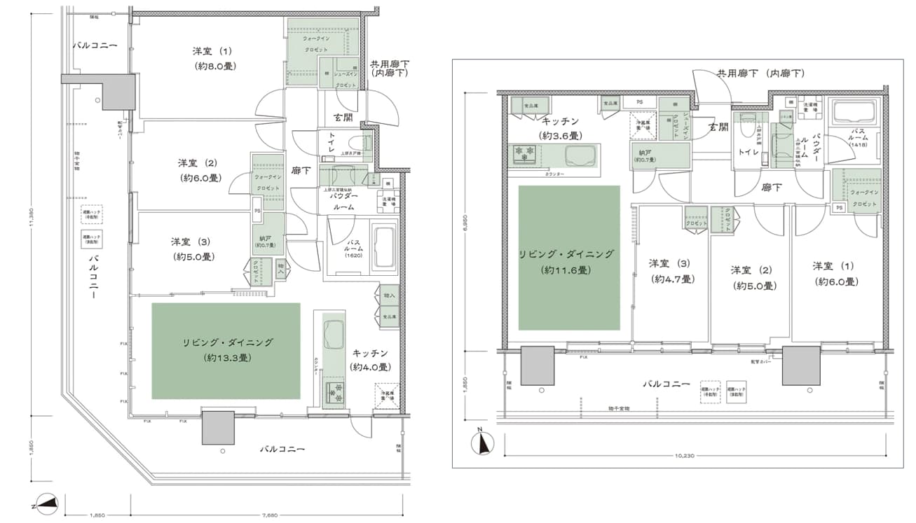 シティタワーズ東京ベイの間取り図（85Qタイプと70K2タイプ）