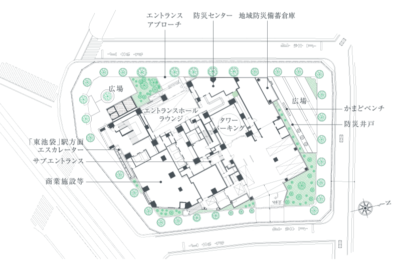 プラウドタワー東池袋ステーションアリーナの配棟図