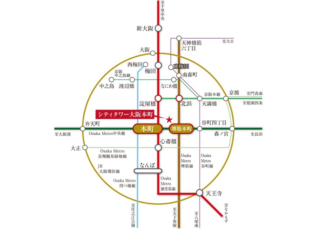 ①シティタワー大阪本町のアクセス図