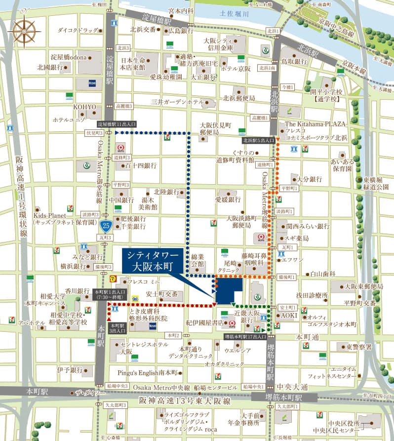 ④シティタワー大阪本町の周辺地図