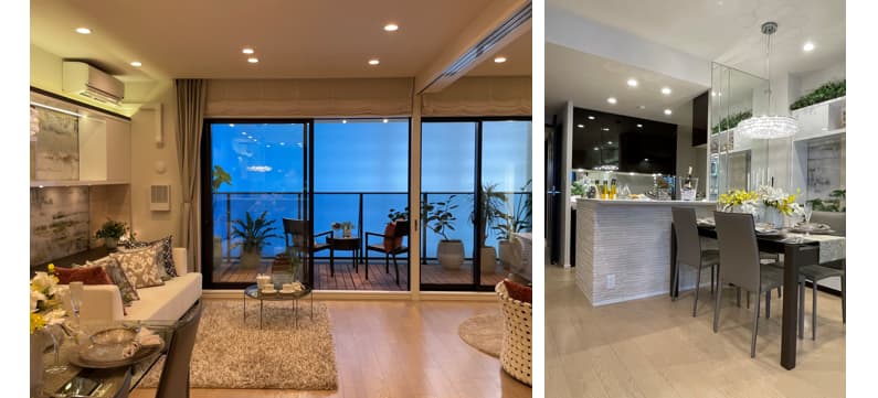 ソライエシティ ザ・パーク／ザ・ガーデンのモデルルーム（リビング・ダイニング・キッチン）