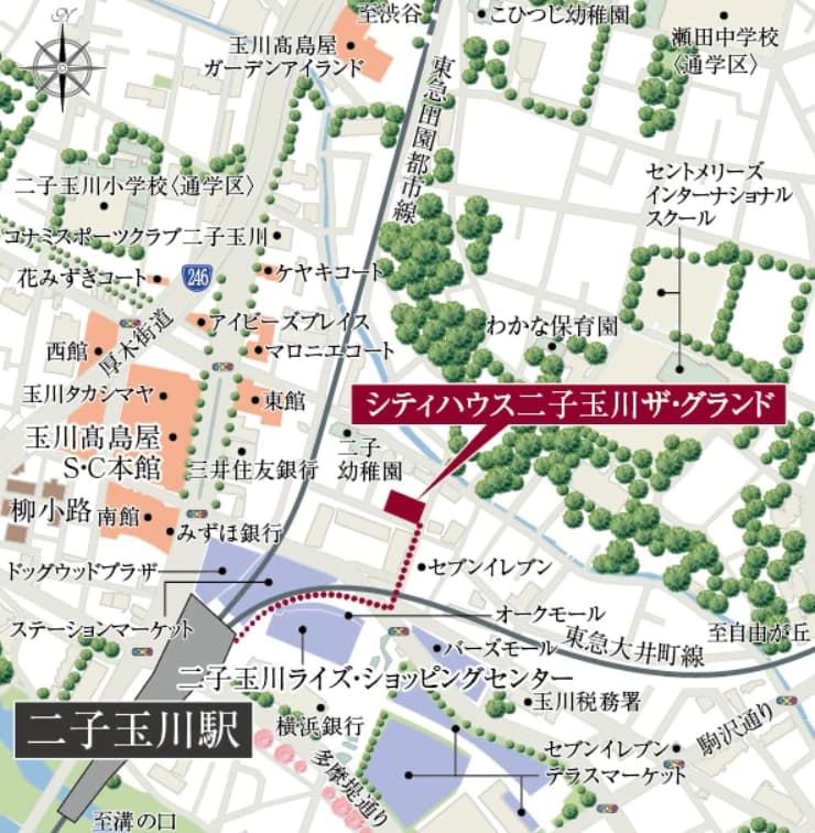 シティハウス二子玉川 ザ・グランドの現地案内図