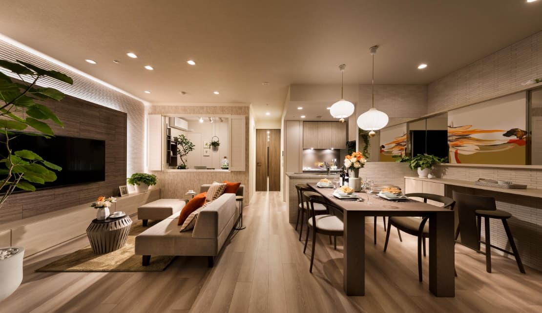 ドレッセタワー南町田グランベリーパークのモデルルーム（リビング・ダイニング）