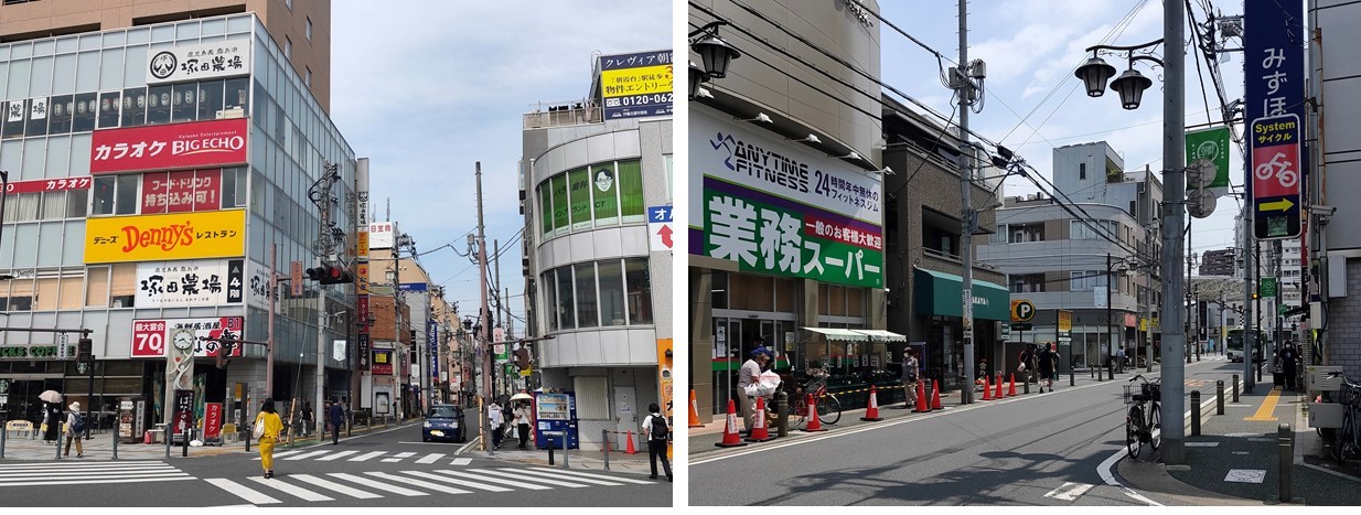 シャリエ朝霞グランフィールドの周辺環境（南口駅前、商店街）