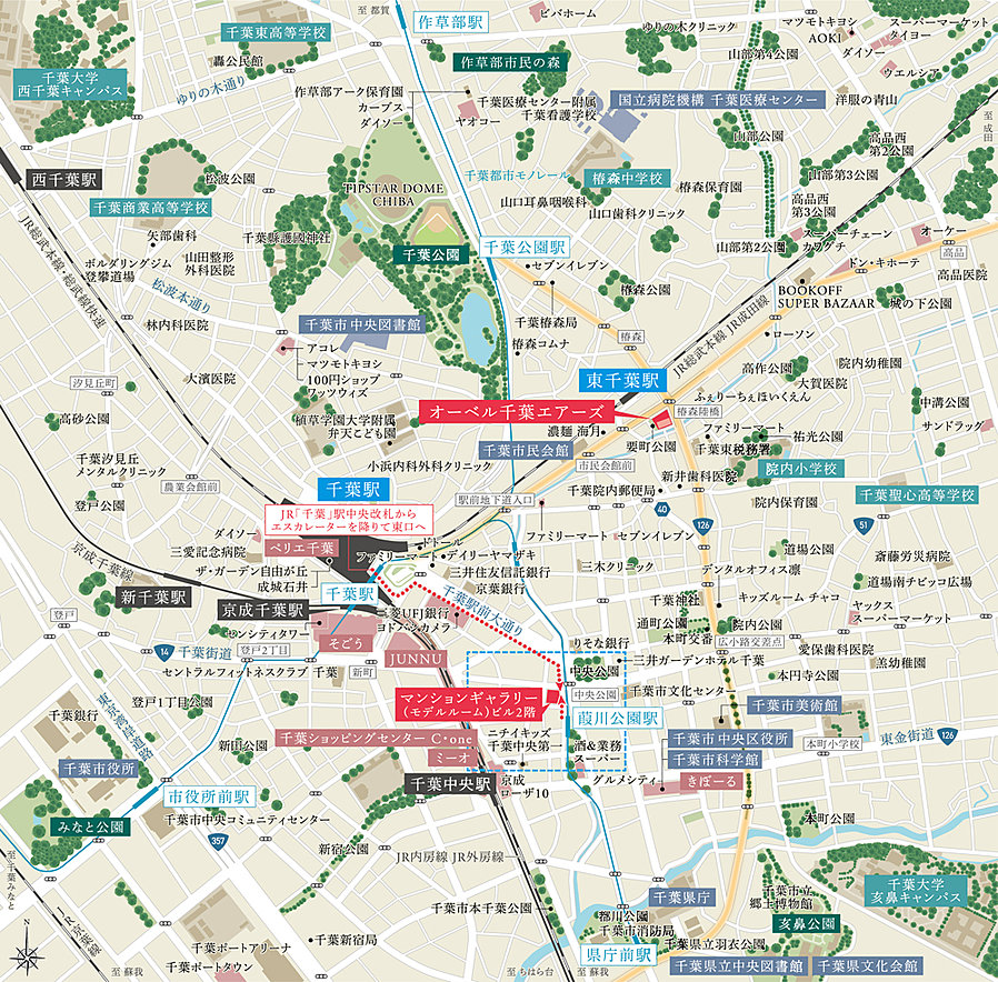 オーベル千葉エアーズの現地案内図