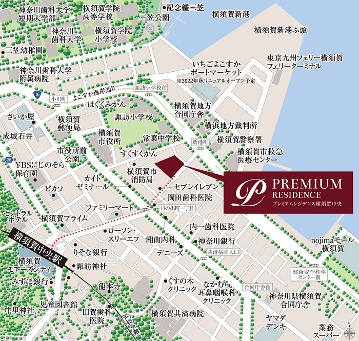 プレミアムレジデンス横須賀中央の現地案内図