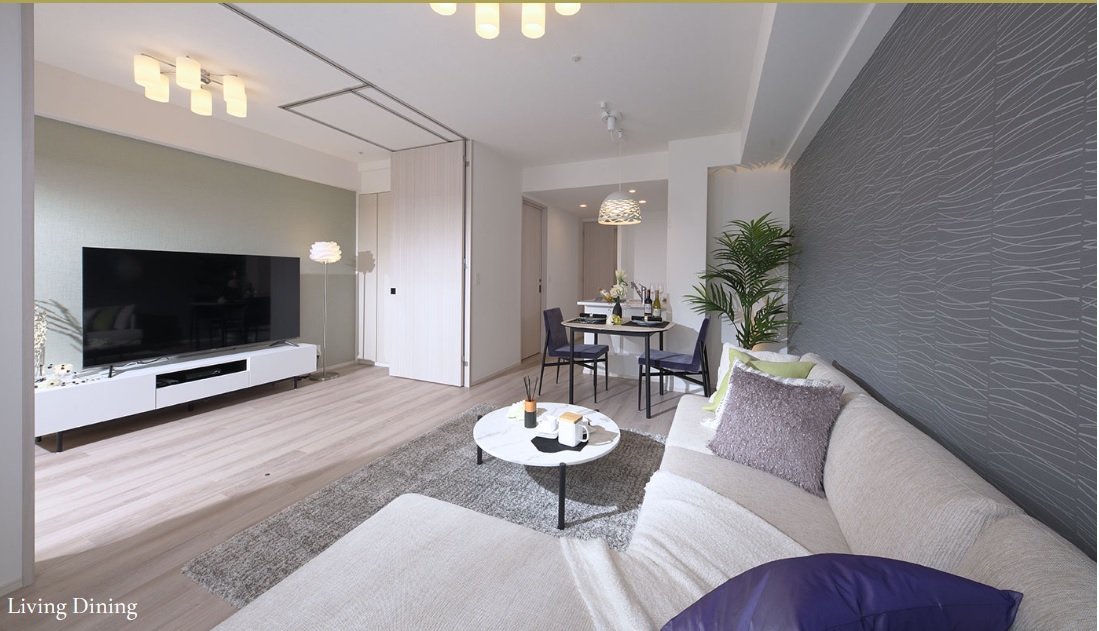 プレミスト江坂のモデルルーム（リビングダイニング）