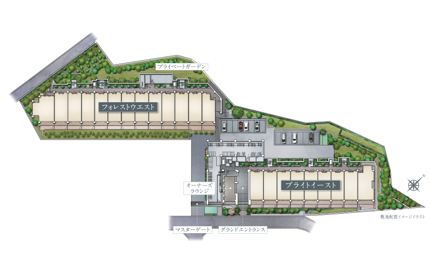 Brillia 夙川高塚町（ブリリア）の敷地配棟図