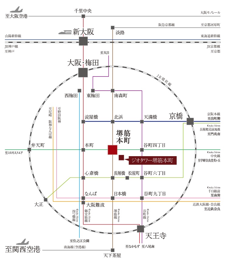 ジオタワー堺筋本町の交通アクセス図