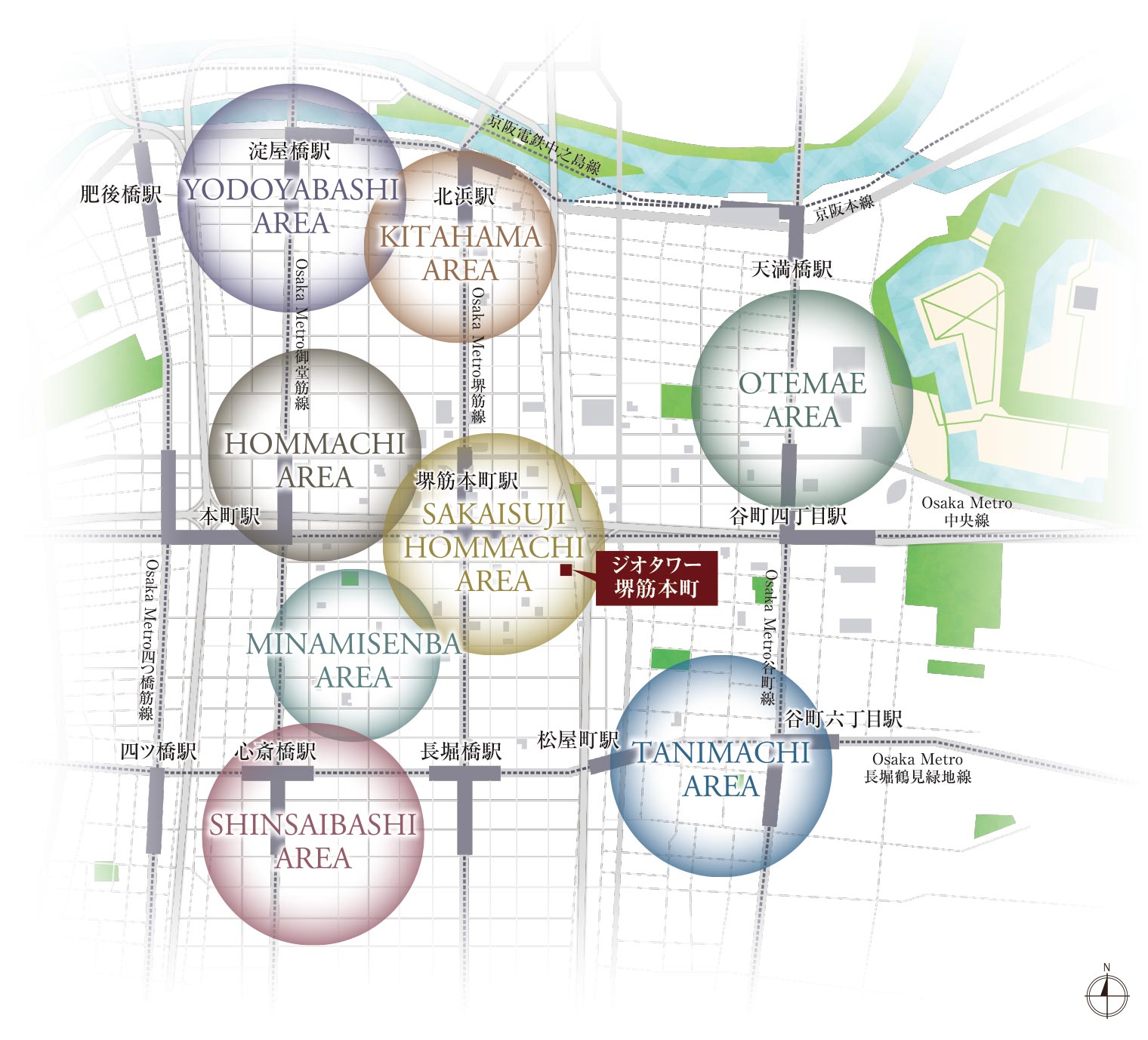 ジオタワー堺筋本町の周辺エリア概念図