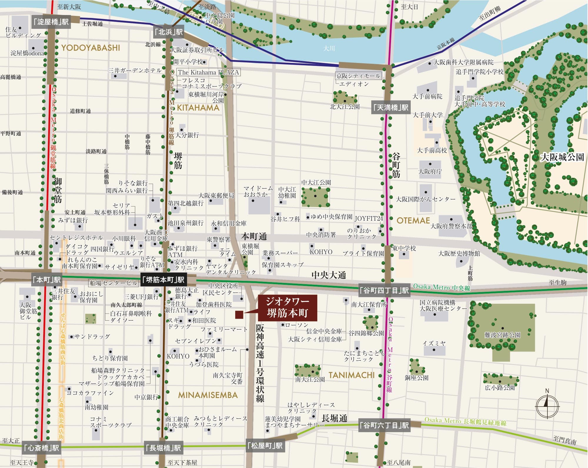 ジオタワー堺筋本町の現地案内図