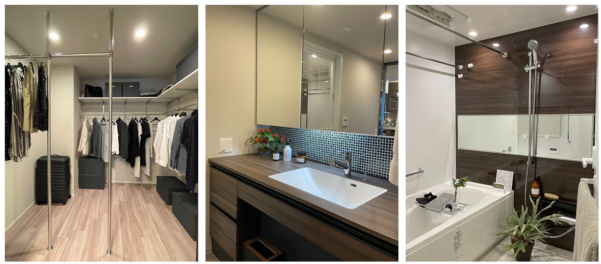 アルファグランデ成田八番街のモデルルーム（ウォークインクローゼット、洗面室、浴室）