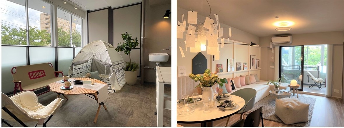 アルファグランデ成田八番街のモデルルーム（リビング、バルコニー）