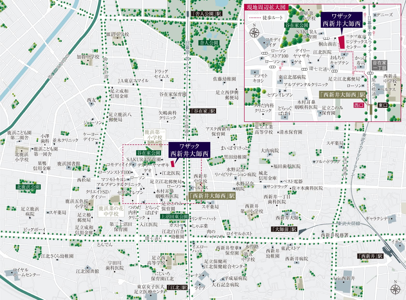 ワザック西新井大師西の現地案内図