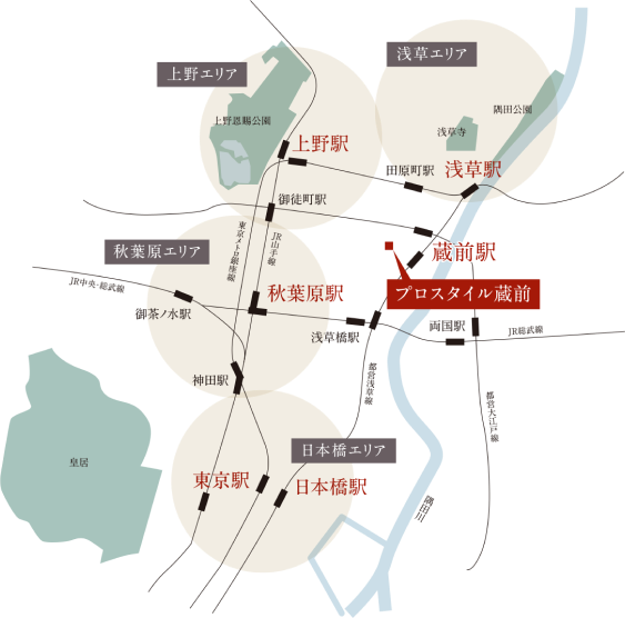 プロスタイル蔵前のエリア地図
