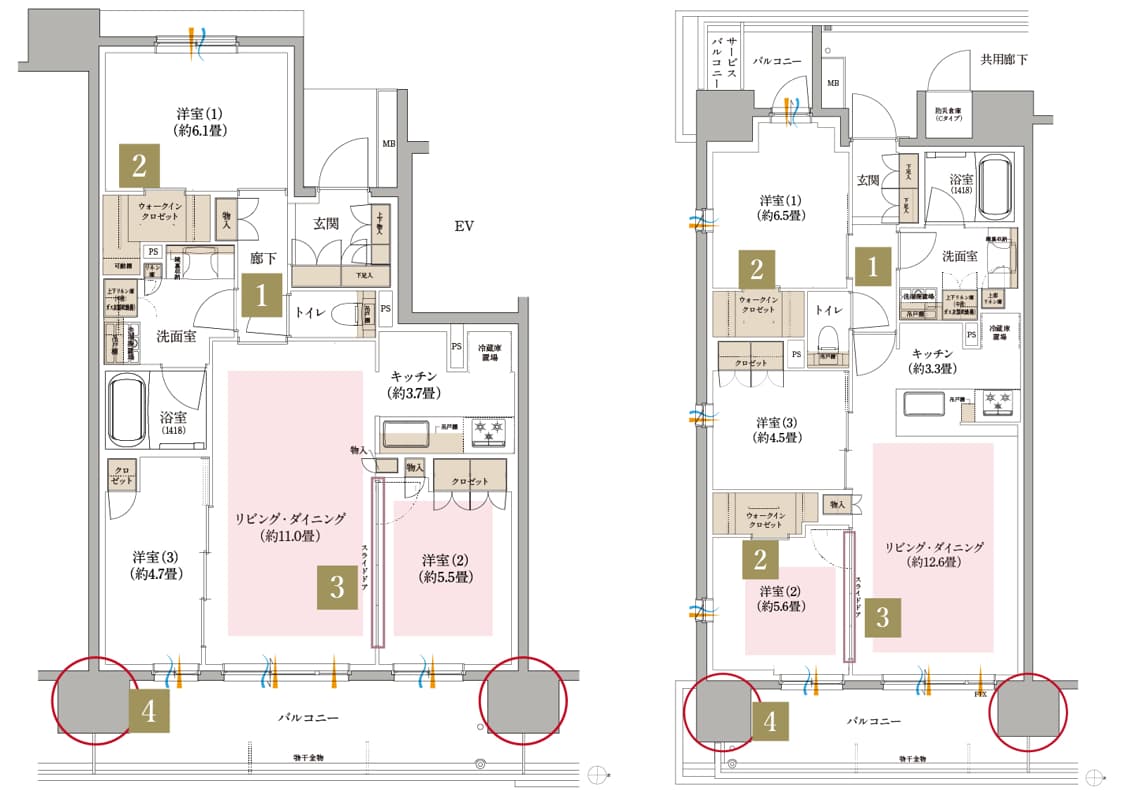 Brillia（ブリリア）四天王寺夕陽ケ丘の間取り図（BタイプとCタイプ）