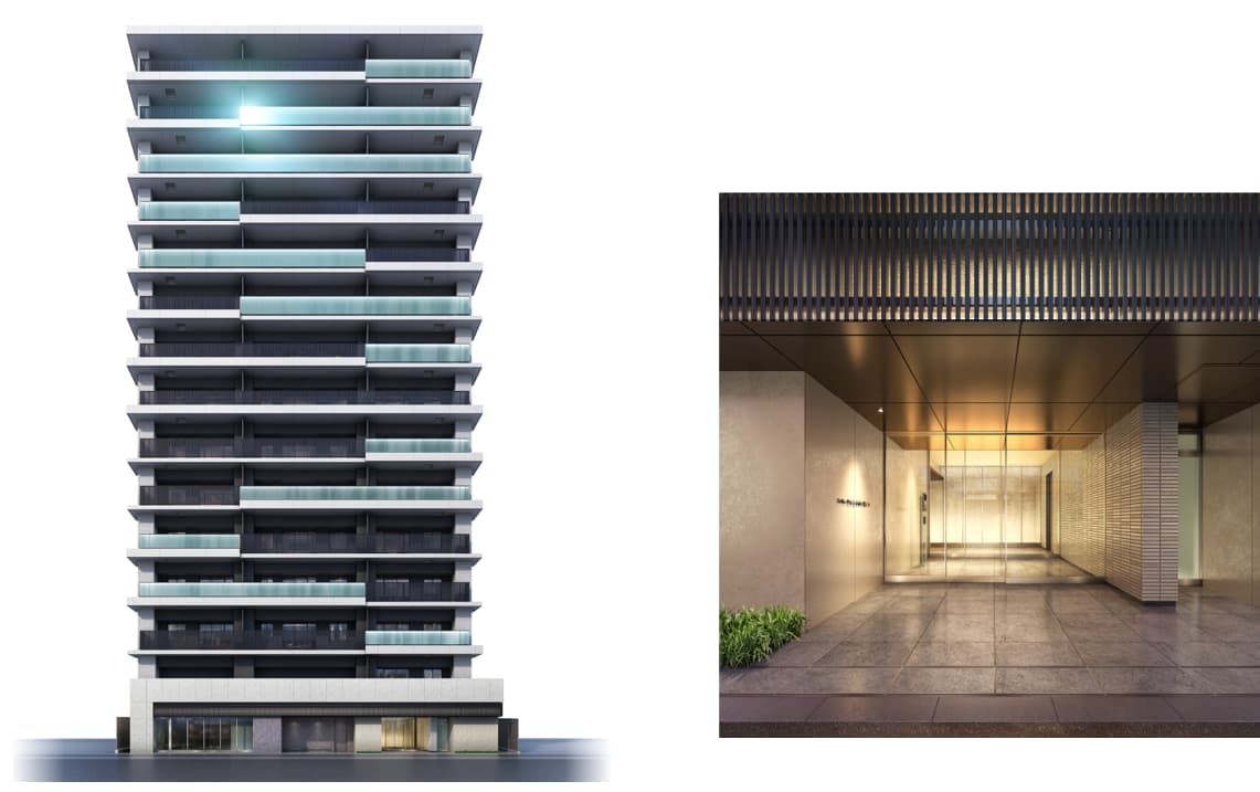 Brillia（ブリリア）四天王寺夕陽ケ丘の外観デザインとエントランスアプローチ