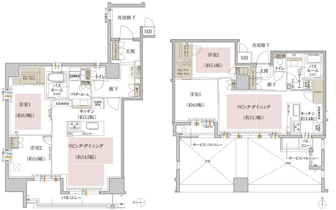 プレミスト京都 四条堀川の間取り図（F typeとC type)