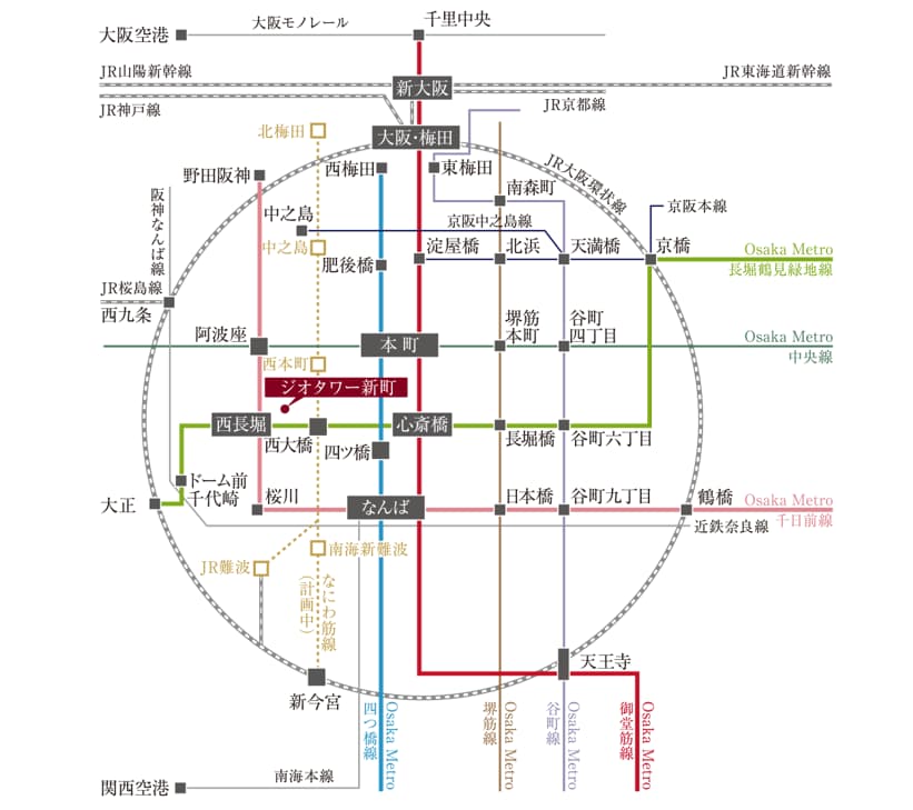①ジオタワー新町のアクセス図