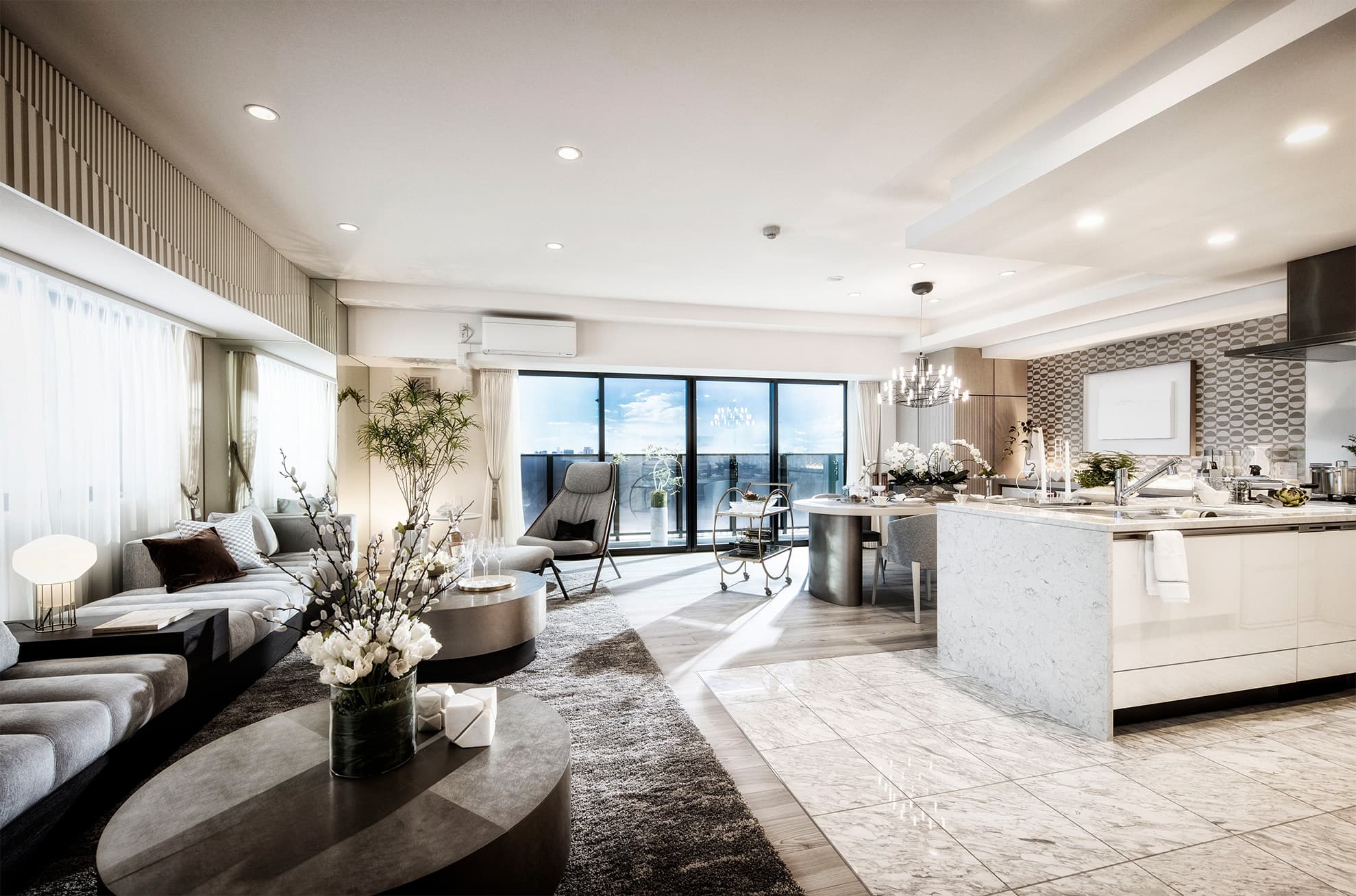 ③ジオタワー新町のモデルルーム（リビング）