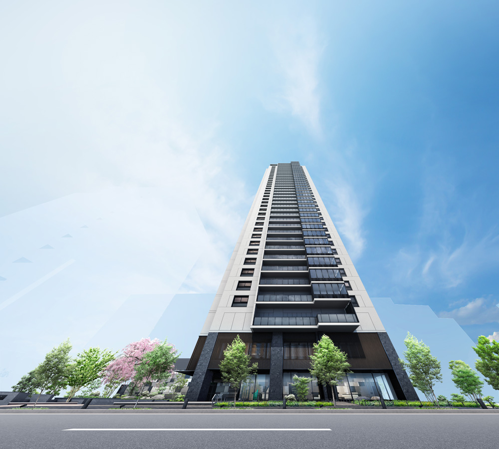 ⑤ジオタワー新町の外観完成予想図