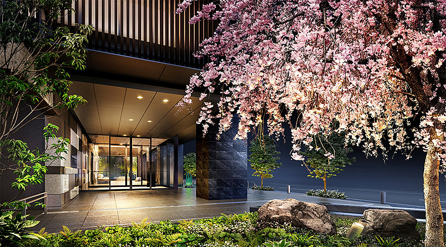 ⑦ジオタワー新町のエントランスアプローチ