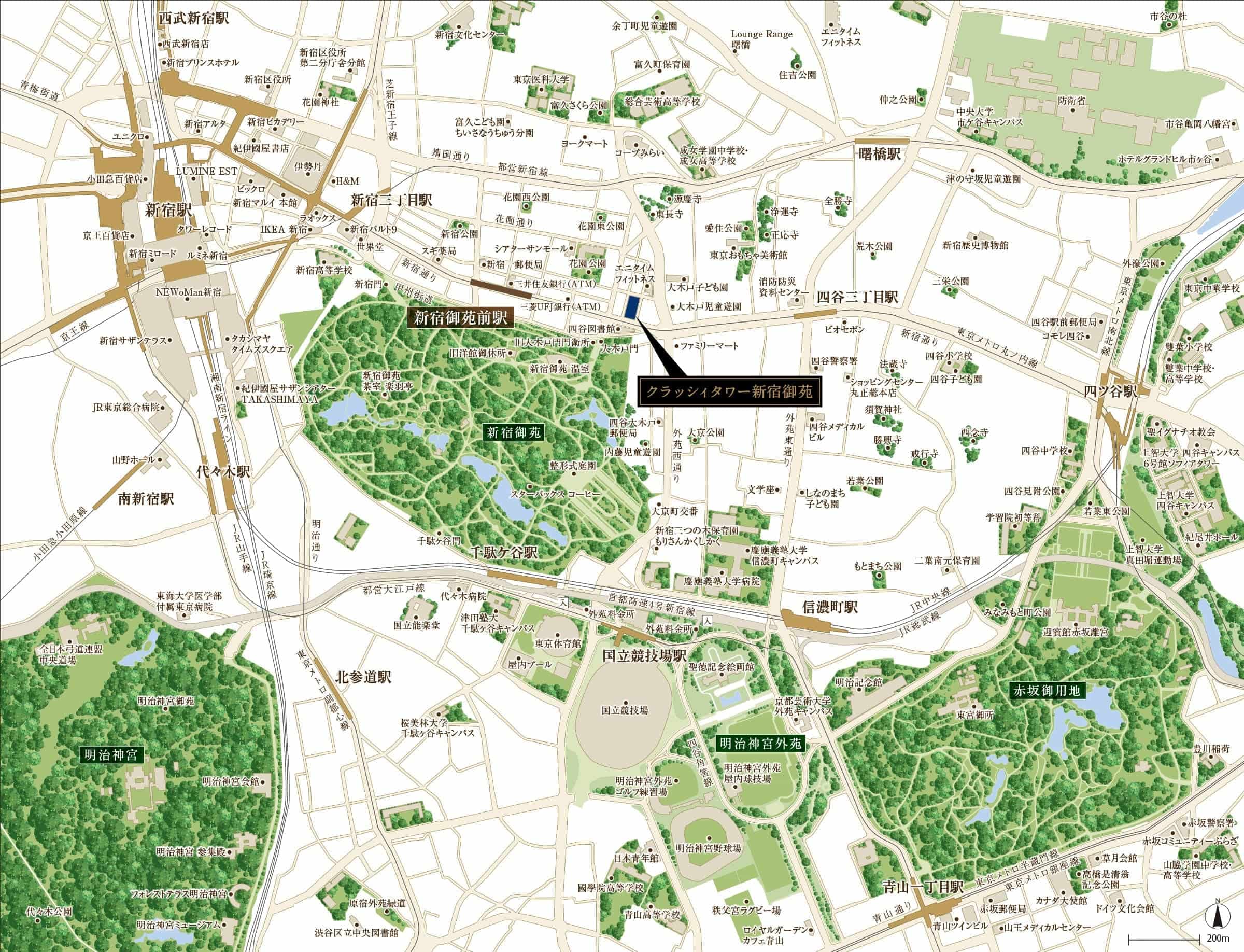 クラッシィタワー新宿御苑の現地案内図