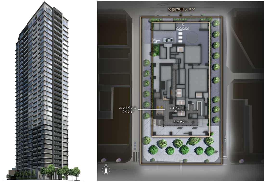 クラッシィタワー新宿御苑の外観デザインと配棟図