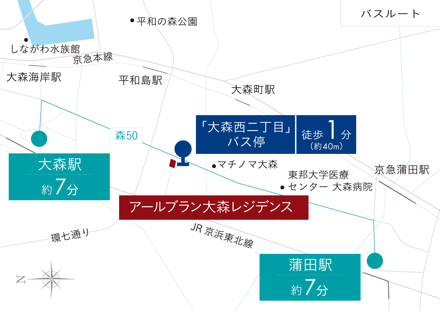 アールブラン大森レジデンスのバスルート図