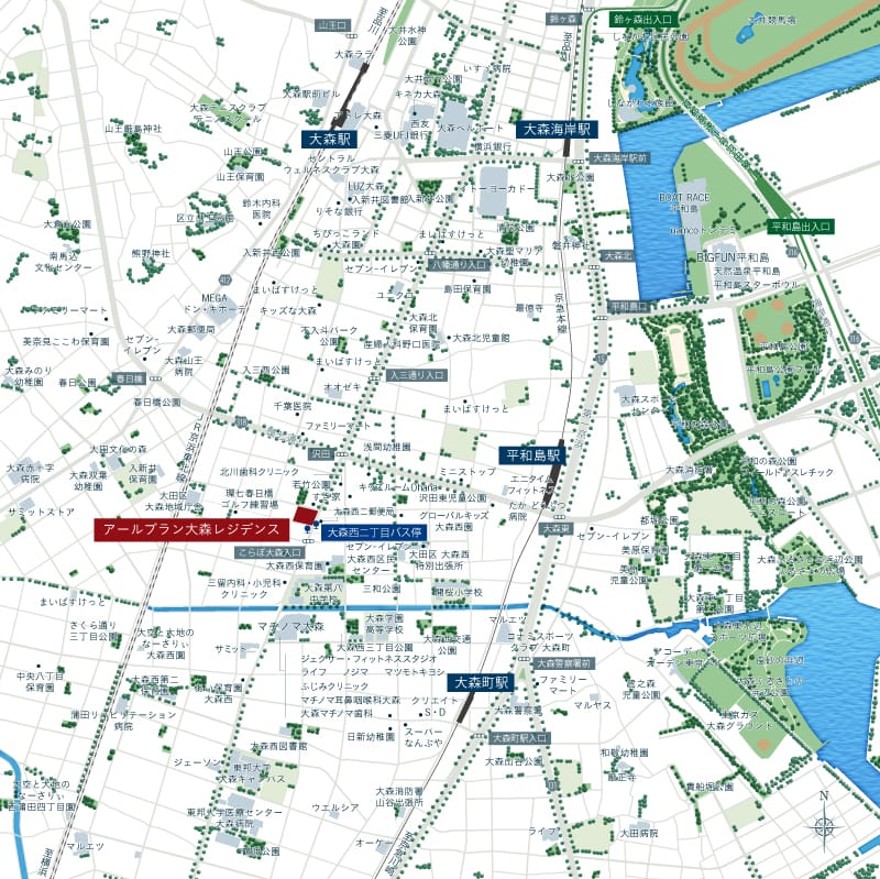アールブラン大森レジデンスの現地案内図