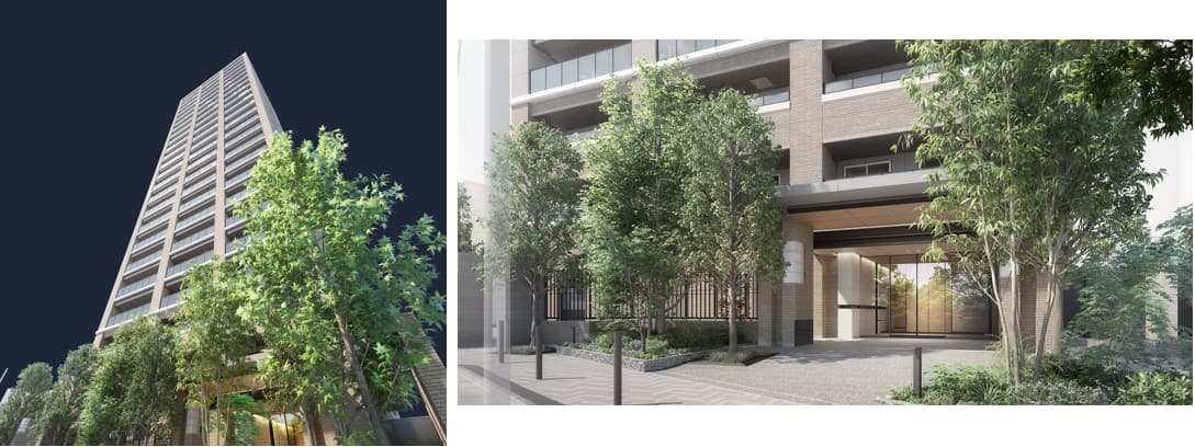 ザ・パークハウス 大森タワーの外観完成予想CGとエントランス