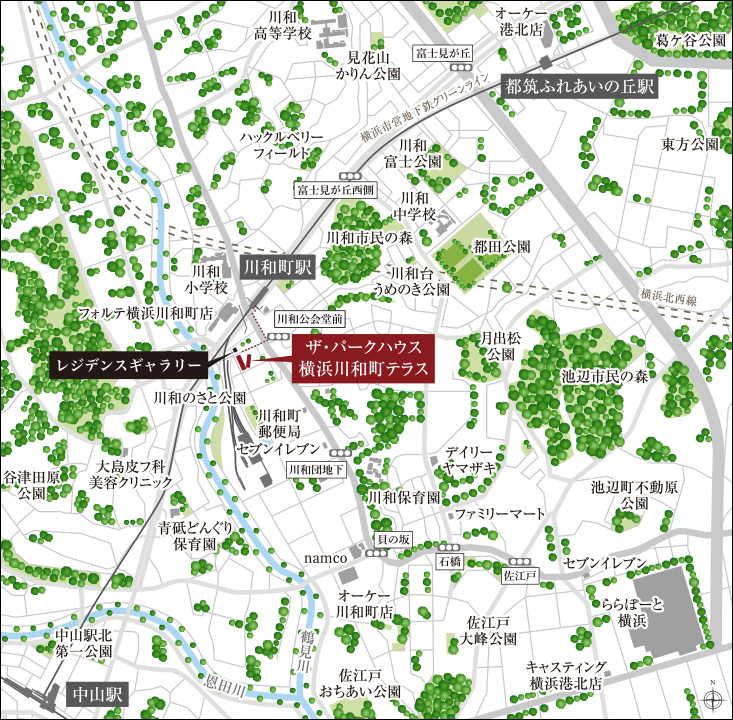 ザ・パークハウス 横浜川和町テラスの現地案内図