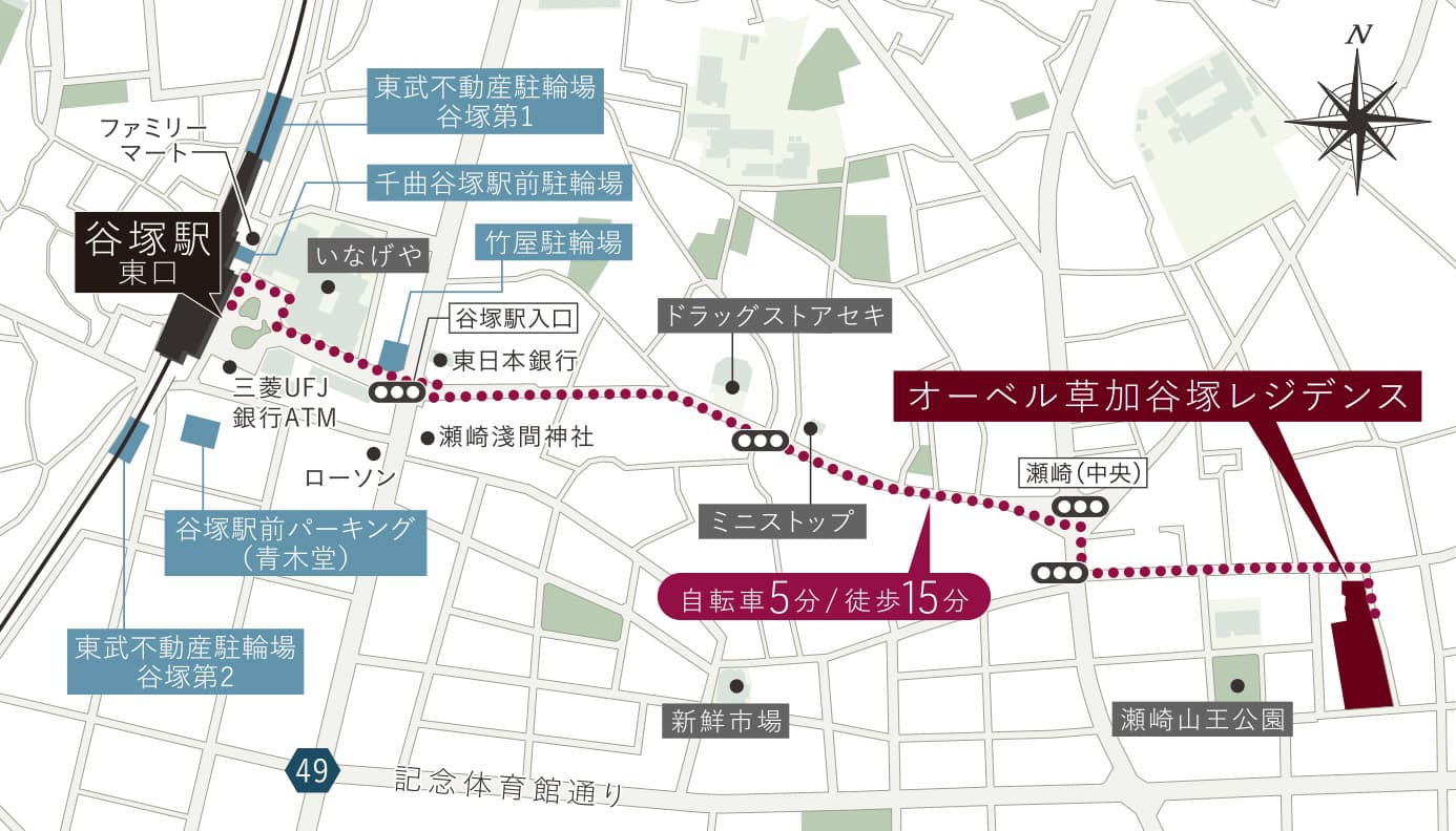 オーベル草加谷塚レジデンスの現地案内図