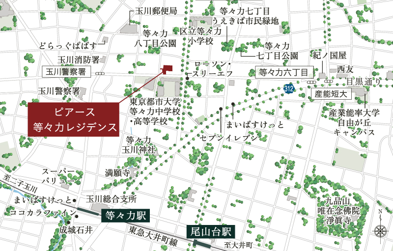 ピアース等々力レジデンスの現地案内図