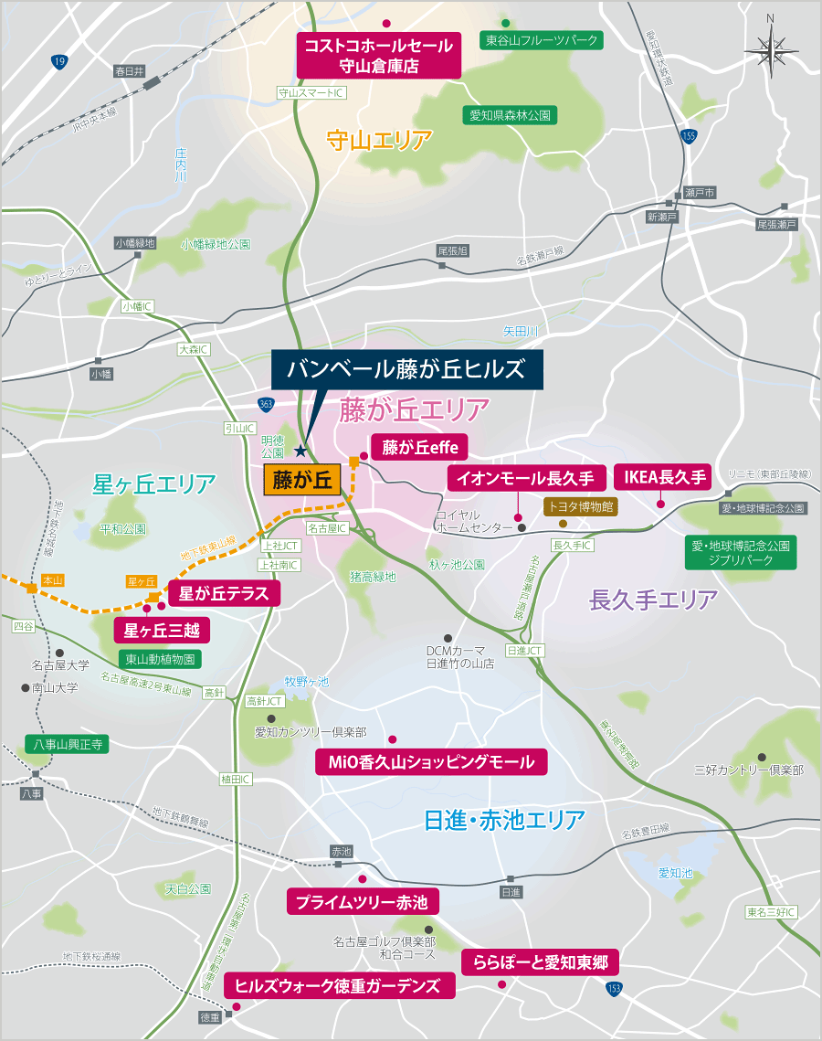 ⑥バンベール藤が丘ヒルズの広域地図
