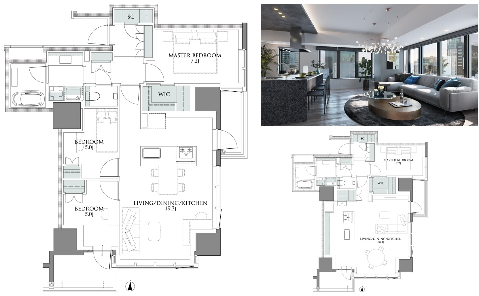 ⑥グランドメゾン伏見の間取り図と室内イメージ（Aタイプ）