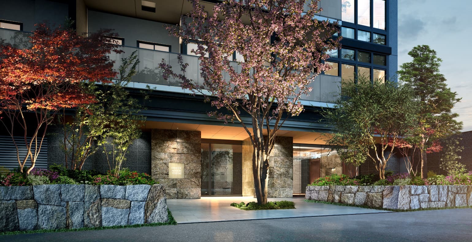 ⑤グランドメゾン伏見のエントランスアプローチ完成予想CG