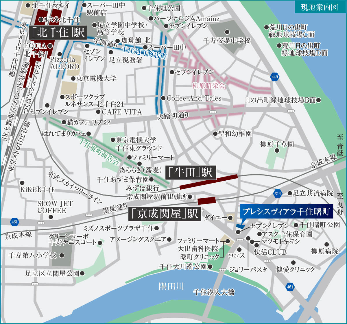 プレシスヴィアラ千住曙町の現地案内図