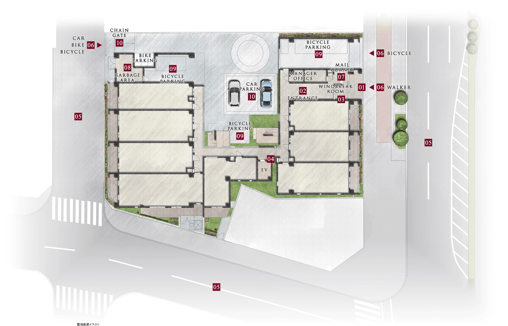 ベルジェンド横濱鶴見SKY TERRACEの敷地配置イラスト