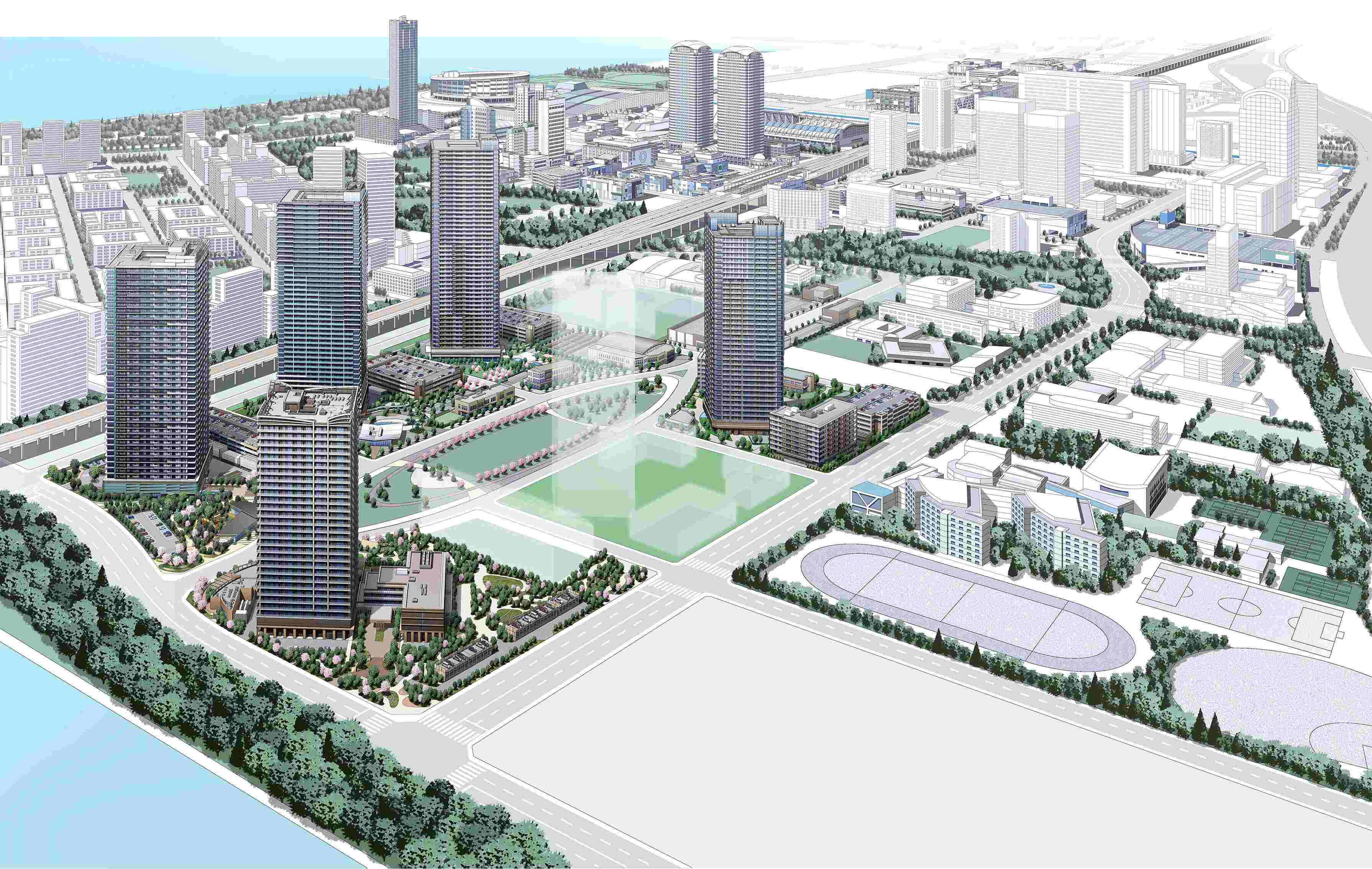 幕張ベイパーク　ライズゲートタワーの街区完成予想CG