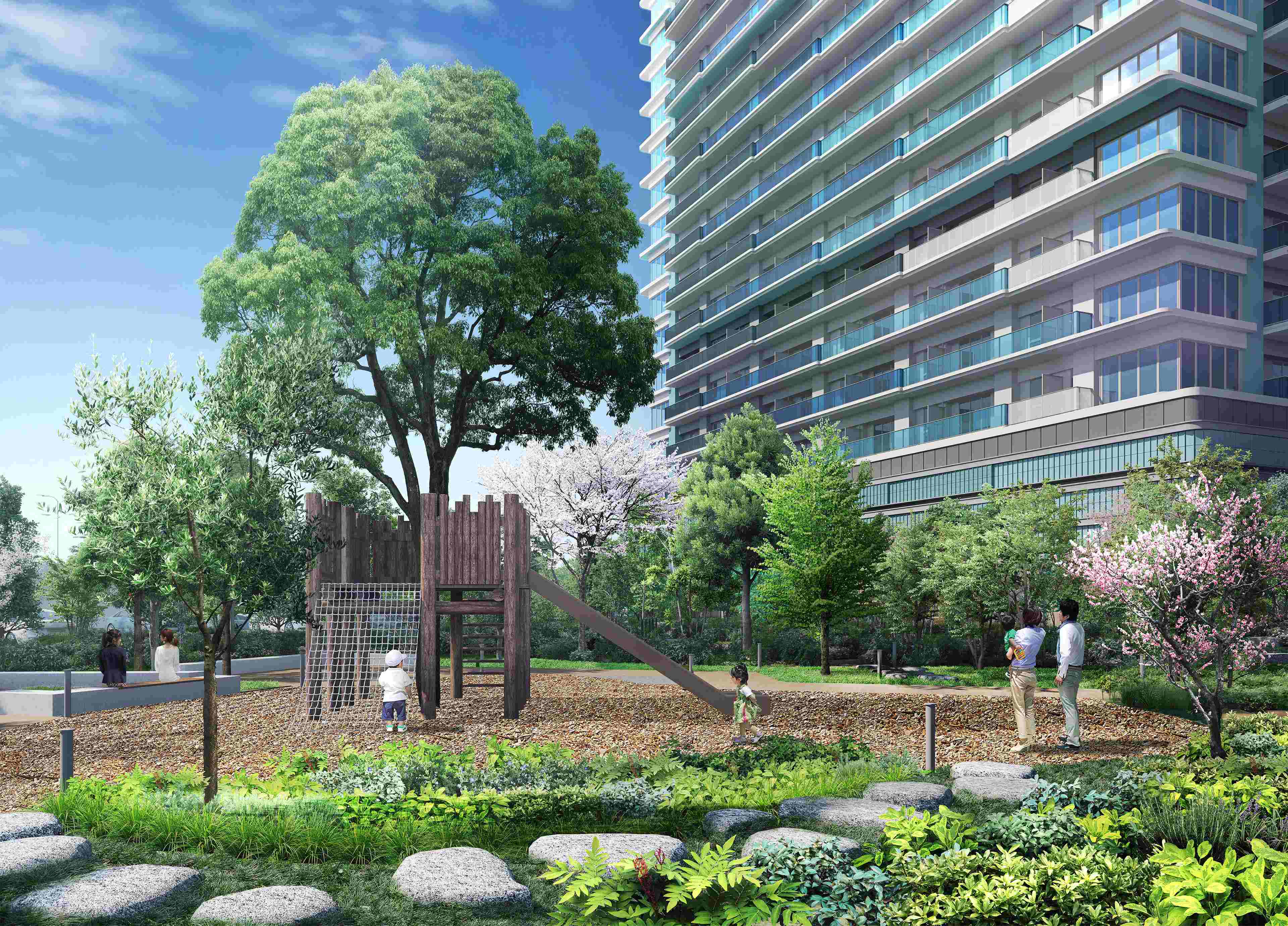 幕張ベイパーク　ライズゲートタワーのツリーデッキ完成予想CG