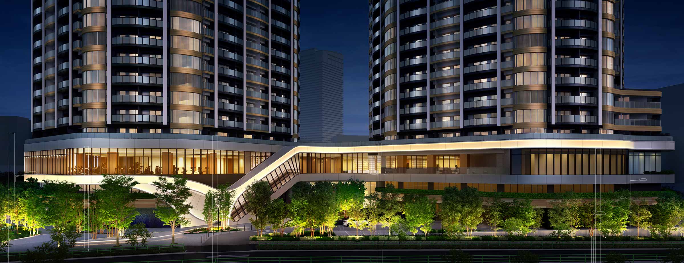 ＴＨＥ　ＴＯＹＯＭＩ　ＴＯＷＥＲ　ＭＡＲＩＮＥ＆ＳＫＹの外観完成予想CG（エスカレーター）